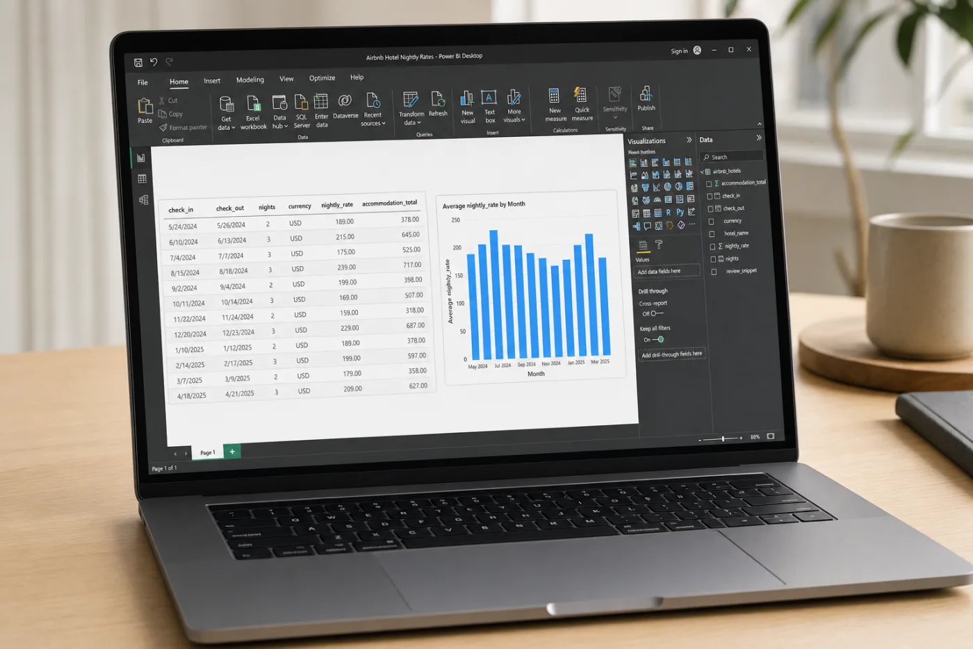 Power BI showing Airbnb rates