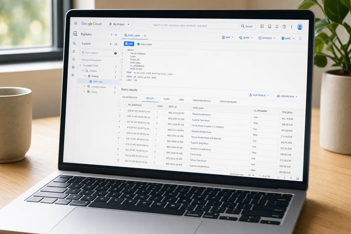 BigQuery showing Booking.com rates