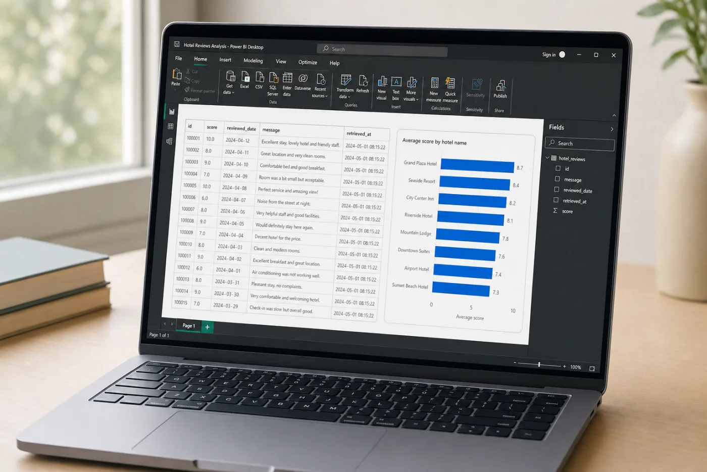Power BI showing Booking.com reviews