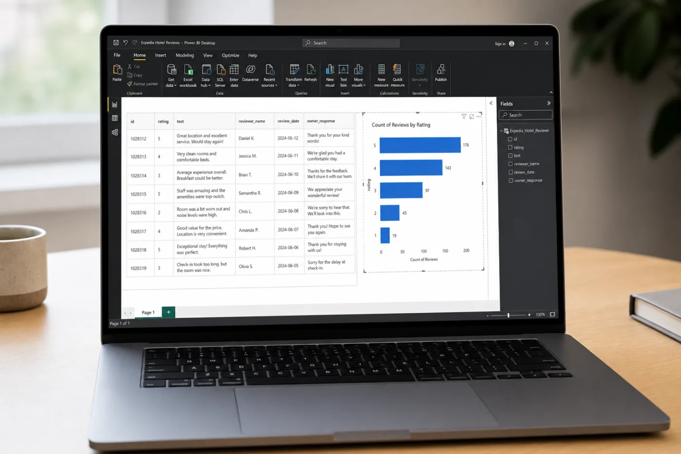 Power BI showing Expedia reviews
