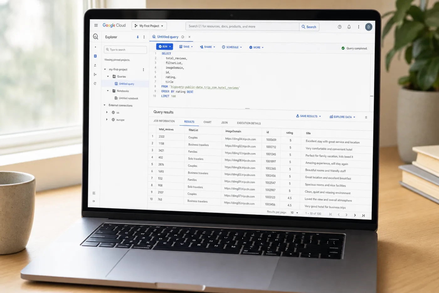 BigQuery showing Trip.com reviews