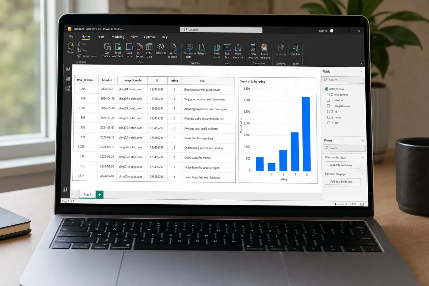 Power BI showing Trip.com reviews