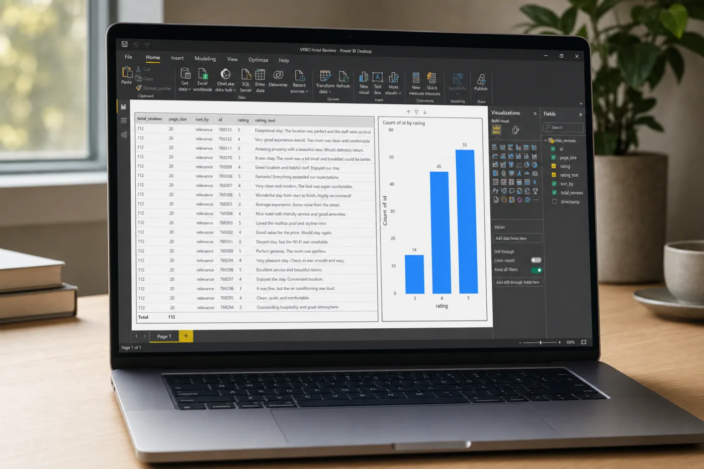 Power BI showing VRBO reviews